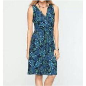 Talbots Sheath Dress 10 Blue Green Paisley Sleeveless V Neck Washable Summer